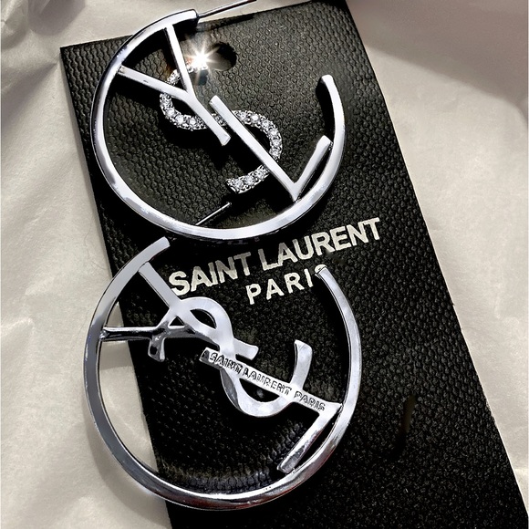 Authentic YSL Saint Laurent Monogram-Hoop Logo Earring Set - Picture 15 of 17